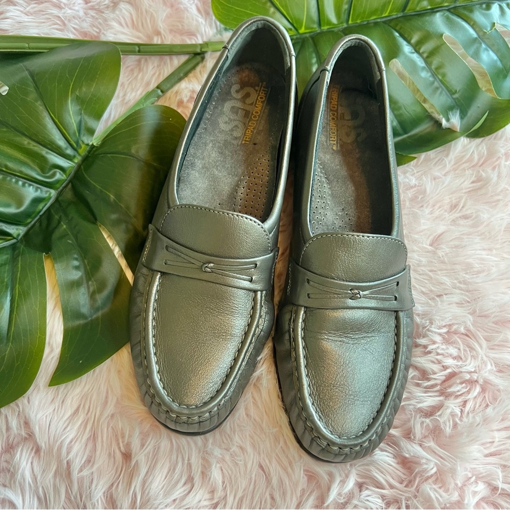 SAS Tripad Comfort Metallic Grey Leather Loafer Shoes Sz 8.5 S Slim Made In USA‎